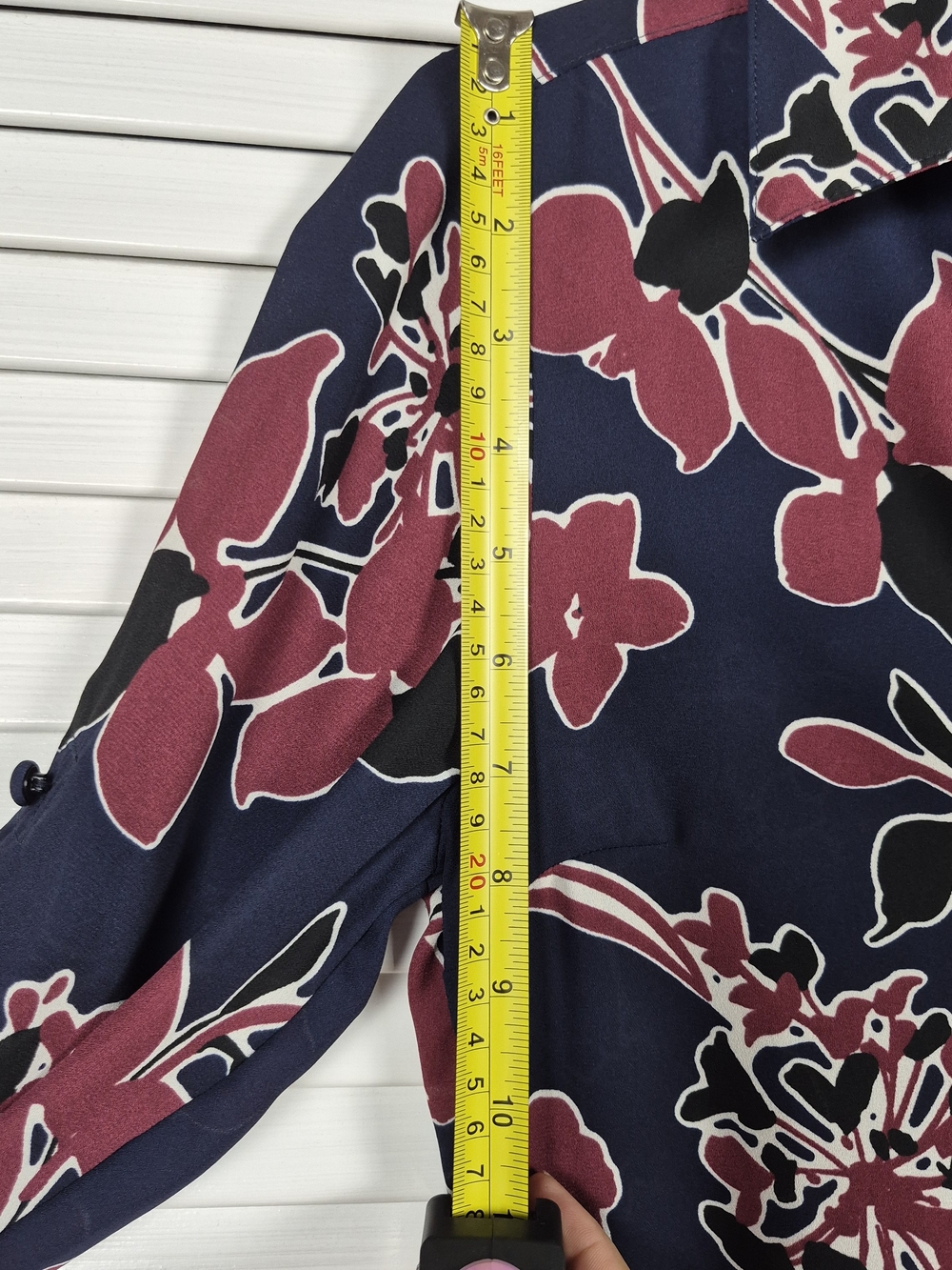 Express Portofino Slim Floral Button Up Blouse Navy Pink Size S/P - Picture 8 of 10